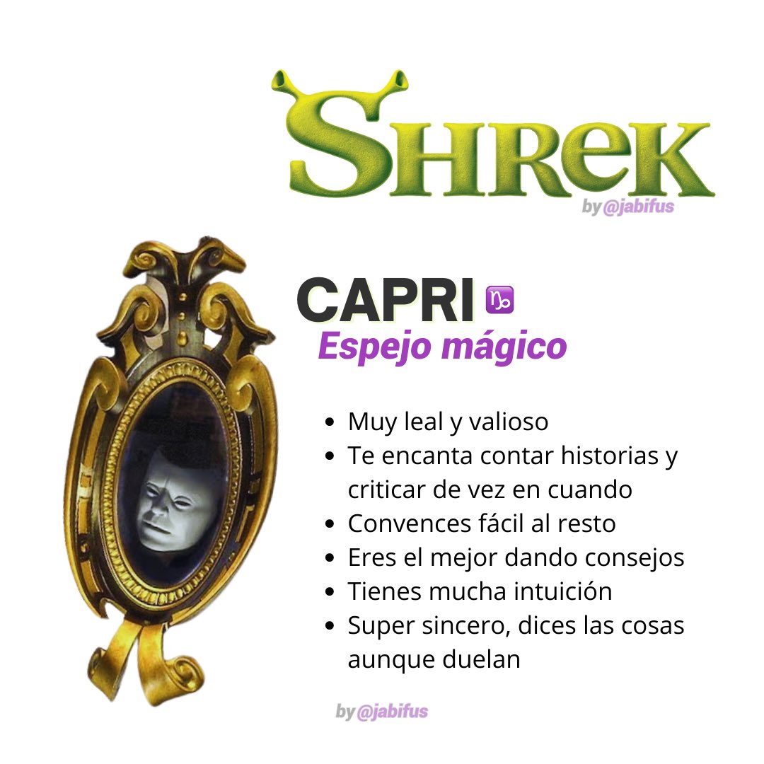 jabifus's tweet photo. Qué personaje de Shrek eres según tu signo✨
Parte 3/3 https://t.co/1g1JLVhGF2