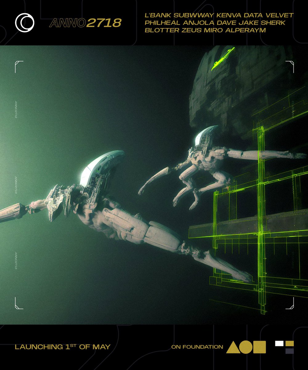 AreoZurg's tweet photo. Gm ☕️
Thrilled to officially launch ANNO 2718 tomorrow with a kick-ass line up! 
@Lbank_ @subwwaym @24Kenva @DataVelvet @phil_heal @Anjoladave @jakesherkk @BlotterNFT @ApsZeus @miromakart @alperaym @stable_empire @LexDoomArt 🙏 https://t.co/MZY4zbQMhg