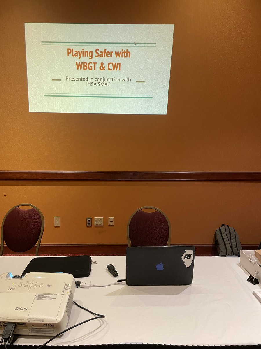 Renner79AT's tweet photo. Ready to speak at @IllinoisAD conference with @BEAthTrainer on @IhsaSmac @IHSA_IL Wet Bulb Globe Temperature Policy and Cold water Immersion. @K_S_Institute @104Below https://t.co/0Vk9cqH2rw