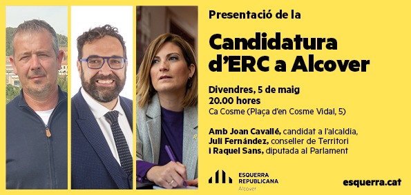 ERCAlcover's tweet photo. El dia 5 tenim la presentació oficial de la nostra candidatura!!  Passe-vos ha donar-hi un cop d'ull (i a disfrutar del pica-pica) 😜 https://t.co/pQRgQ4x9wR