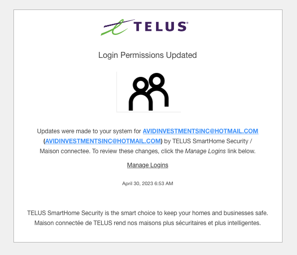 zackberjawi's tweet photo. @TELUS I recieved 3 of these emails at 6am and no-one will explain what is going on or WHO accessed my account. Every rep I speak to on the phone is clueless and can't help. This is a serious issue. https://t.co/qB8UC0xcyA