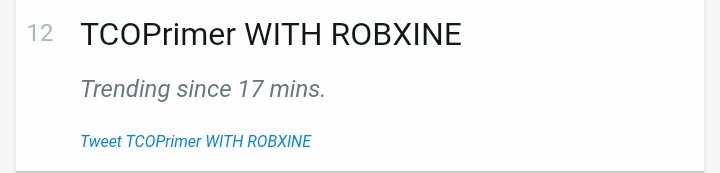 We are now trending on twelve spot. Let’s keep the fresh tweets coming, Shortcakes!

TCOPrimer WITH ROBXINE
#RobXine