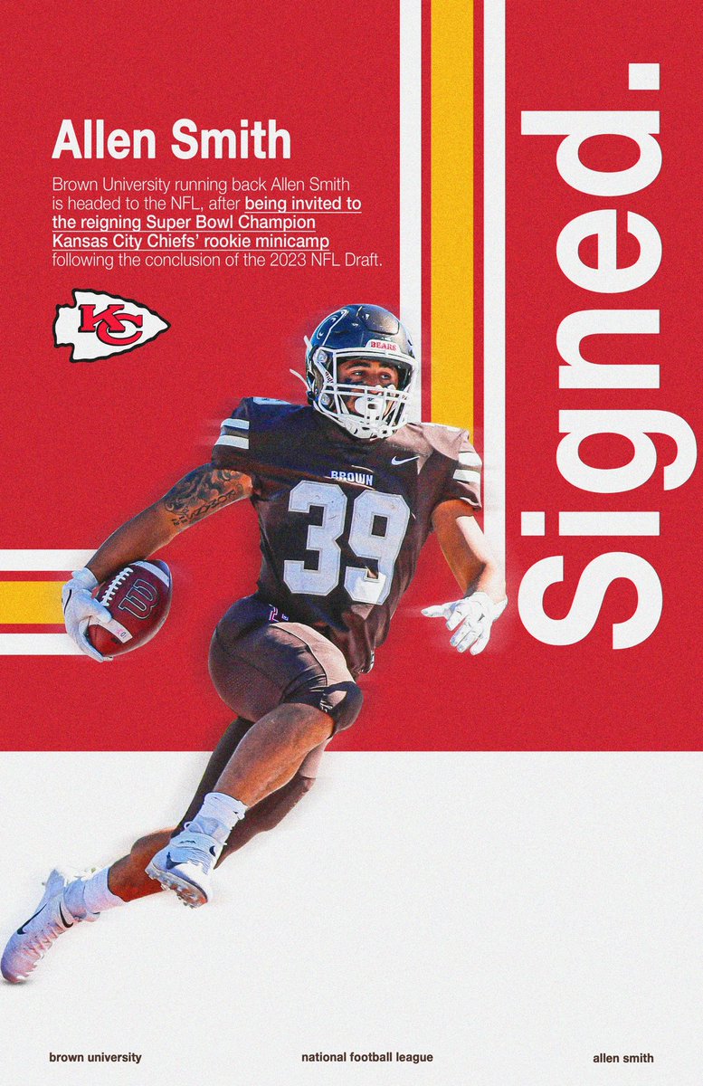 𝐂𝐎𝐋𝐋𝐄𝐆𝐄 𝐇𝐈𝐋𝐋 → KANSAS CITY

RB Allen Smith has been invited to the reigning Super Bowl champion Kansas City Chiefs’ rookie minicamp  ✍️ 

#EverTrue