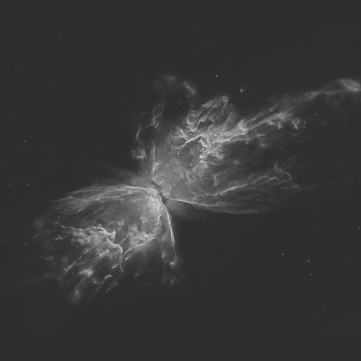 humanadvancedmx's tweet photo. El material de las “alas” de la Nebulosa Mariposa está cambiando, según informó la Universidad de
Washington en la 241º reunión de la American
Astronomical Society. 
Los vientos son tan fuertes, que están provocando alteraciones complejas en su forma. https://t.co/89QntO77Ab