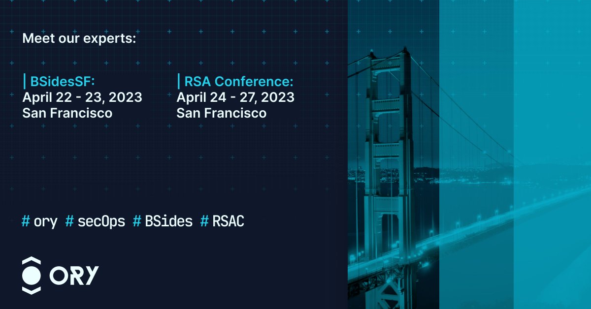 OryCorp's tweet photo. We're excited to announce that we'll be attending @BSidesSF and @RSAConference San Francisco, CA! See you there 👋  #CyberSecurity #secOps https://t.co/iinnsCBbL8