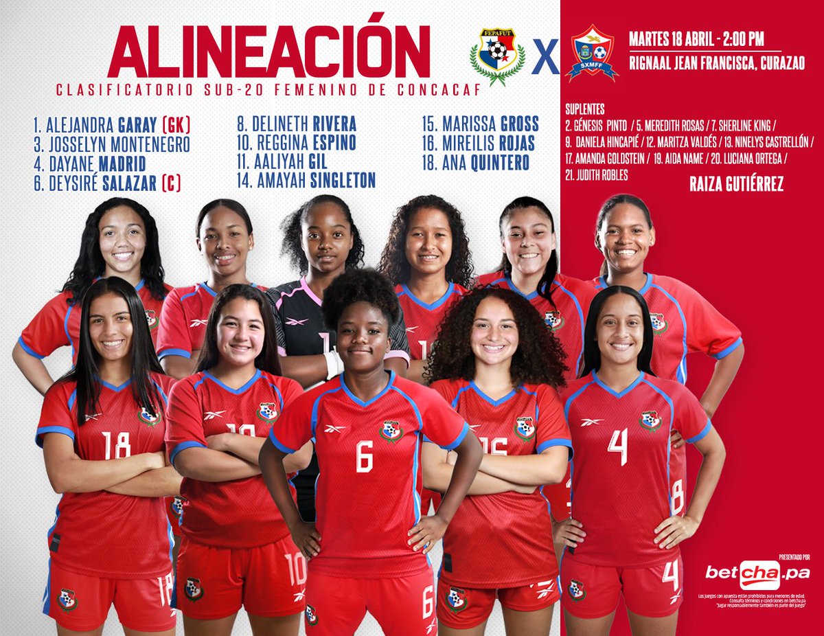 🔥EL 1️⃣1️⃣ QUE BUSCARÁ LA CLASIFICACIÓN AL PREMUNDIAL🔥

Ellas son las titulares de #PanamáMayor🇵🇦 para el decisivo partido 🆚 Sint Maarten en el Clasificatorio de Concacaf 🏆. 

🇵🇦🆚🇸🇽
🕑2️⃣PM
🏟Rignaal Francisca
💻📲 📺 Star+

#TodosyTodasSomosPanamá🇵🇦
#UnidasPorUnSueño👊🏽