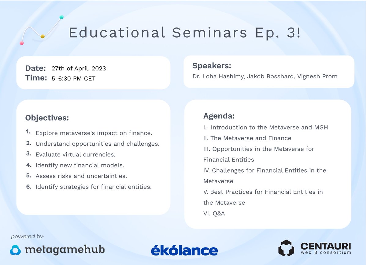 ayra_haus's tweet photo. Excited about the future of finance in the metaverse?

Join our seminar on 'The Metaverse &amp; Financial Services' 🌐💰 
Explore the agenda &amp; objectives, from virtual currencies to regulatory challenges.
🤝 @ekolance @centauri_3_con 

🚨Register now!
https://t.co/UjoM5EegoT https://t.co/3UOJS9rs0c