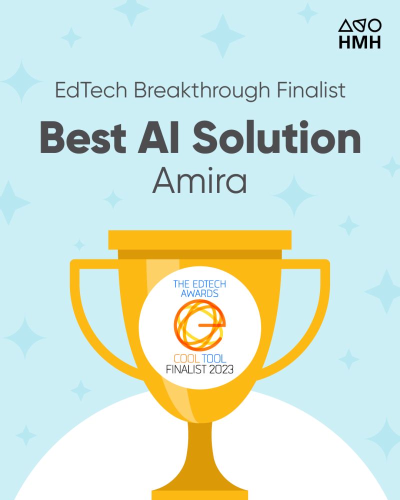 SBurenHMH's tweet photo. I'm #HMHProud to share that Amira was named an @edtechdigest Cool Tool Awards finalist! 🏆 Learn more about this evidence-based digital solution for K-5 Reading from HMH: https://t.co/2NiNl4ftLG https://t.co/U6OAk5qNja