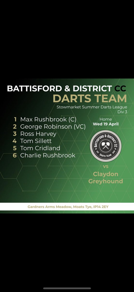 The team for tomorrow night as we kick off the summer league vs Claydon Greyhound (H). #uppatrees 🎯🌳