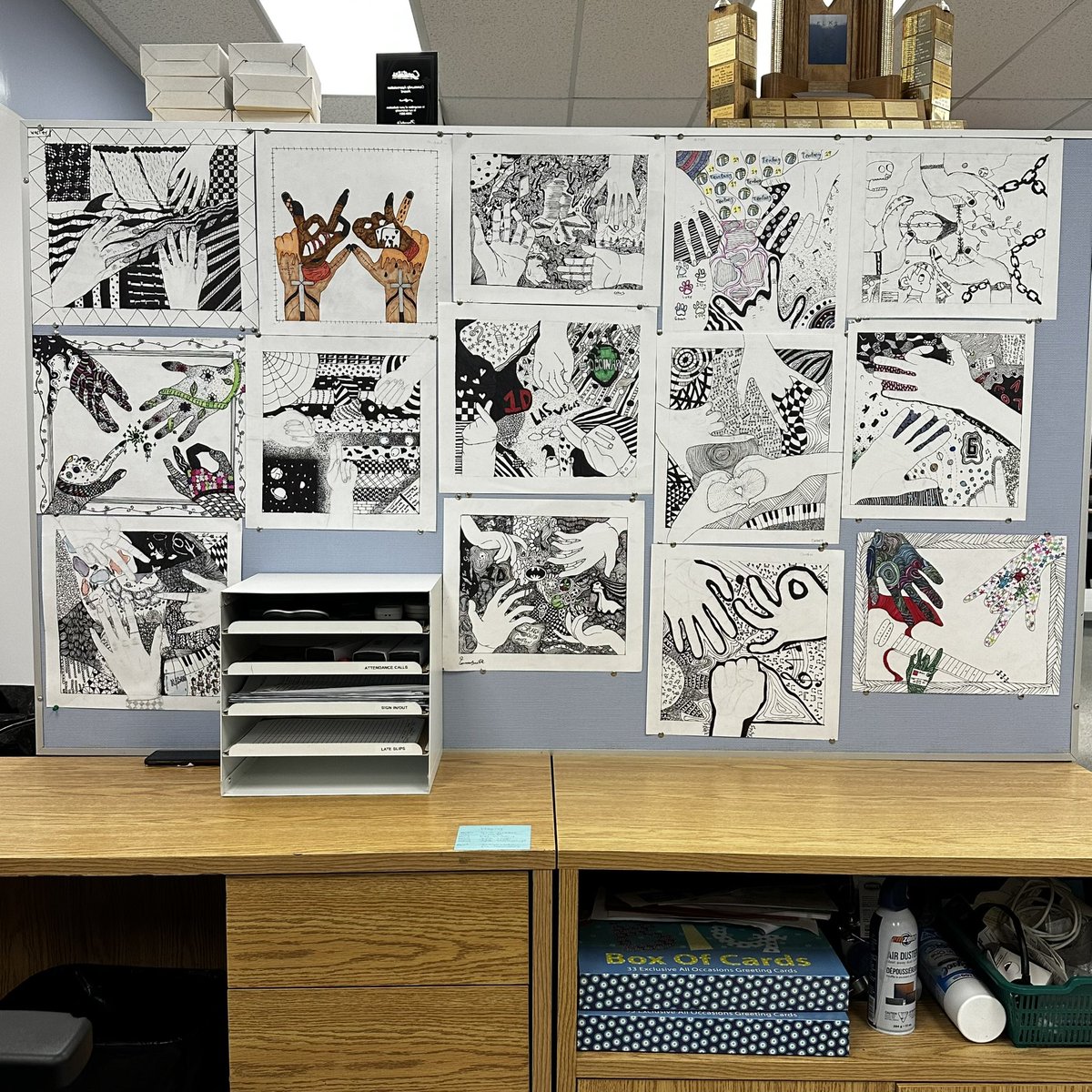 HSSCarstairs's tweet photo. Amazing artists at work here at HSS. Grade 6 and 9 artwork on display in our office. #HSSKodiaks #art https://t.co/yuM7S3IjiQ