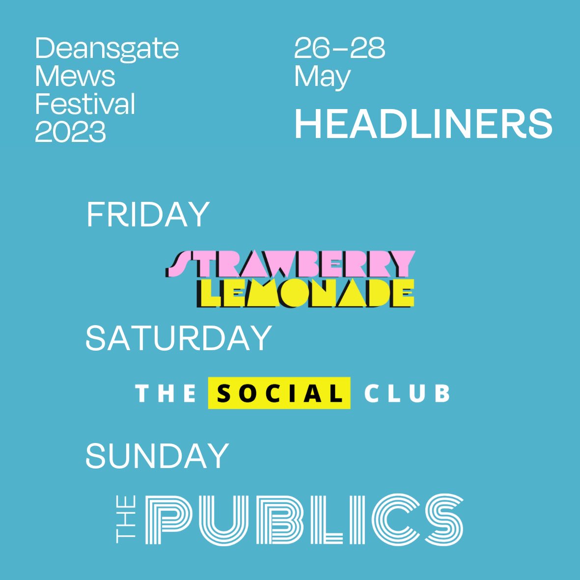 GET IINNNN!!!!! We're headlining the Deansgate Mews festival on the Saturday night 27th of May🫠Going to be a megah one so make sure you come down fer it‼️😵‍💫 @LionsDenMcr
@GNWManchester 
@districtrecords 
@DeansgateMews 
@mcronemedia 
@ManchesterRadio