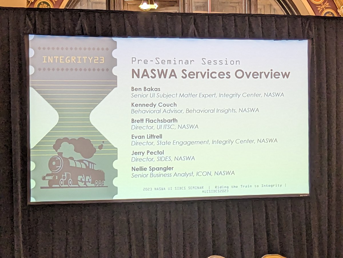 NASWAORG's tweet photo. A number of #NASWA's best are kicking-off the #UISIDES2023 Pre-Seminar by giving a Services Overview. Ben Bakas (Integrity Center), @nellspang (ICON), @KennedyCouch2 (BI), @eelittrell (Integrity Center) &amp; @JerryPectol (SIDES). https://t.co/igHVqjQBYQ