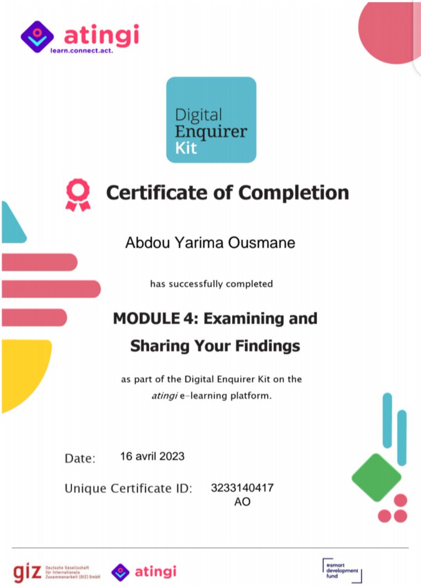 Empiretatee's tweet photo. My 4 certificates of completion the 4 modules in Digital Enquirer Kit:
#1. Identifying and Responding to Misinformation.
#2. Veryfying Online Information.
#3. Collaborating on and Documenting Your Digital Enquiry.
#4. Examining and Sharing Your Findings.
#SmartDevelopmentFund https://t.co/MyFLQuLXrz