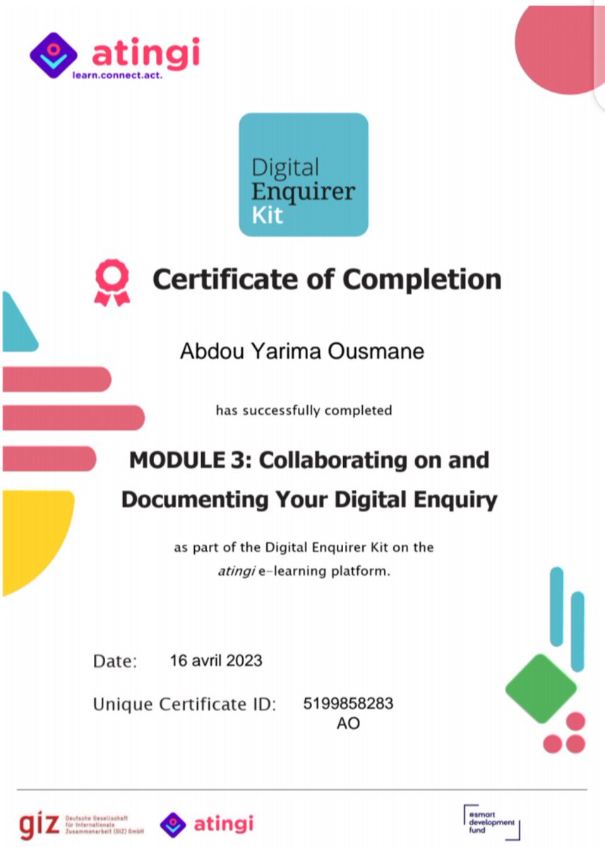 Empiretatee's tweet photo. My 4 certificates of completion the 4 modules in Digital Enquirer Kit:
#1. Identifying and Responding to Misinformation.
#2. Veryfying Online Information.
#3. Collaborating on and Documenting Your Digital Enquiry.
#4. Examining and Sharing Your Findings.
#SmartDevelopmentFund https://t.co/MyFLQuLXrz