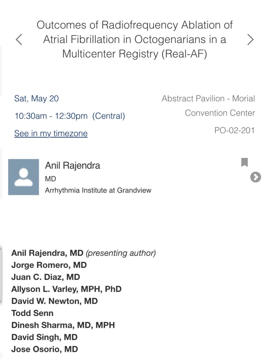 Heart Rhythm Clinical Research Solutions (@hrcrs_ep) on Twitter photo Attending #HRS2023? Check out <a href="/AnilRajendra1/">Anil Rajendra</a> ’s #REALAF poster presentation, “Outcomes of Radiofrequency Ablation of Atrial Fibrillation in Octogenarians in a Multicenter Registry (Real-AF)” on Saturday May 20. <a href="/josoriomd/">Jose Osorio</a> @BiosenseWebster <a href="/JorgeERomeroMD/">Jorge E. Romero, MD, FACC, FHRS</a> <a href="/DineshSharmaEP/">Dinesh Sharma MD MPH FHRS</a> Attending #HRS2023? Check out <a href="/AnilRajendra1/">Anil Rajendra</a> ’s #REALAF poster presentation, “Outcomes of Radiofrequency Ablation of Atrial Fibrillation in Octogenarians in a Multicenter Registry (Real-AF)” on Saturday May 20. <a href="/josoriomd/">Jose Osorio</a> @BiosenseWebster <a href="/JorgeERomeroMD/">Jorge E. Romero, MD, FACC, FHRS</a> <a href="/DineshSharmaEP/">Dinesh Sharma MD MPH FHRS</a>