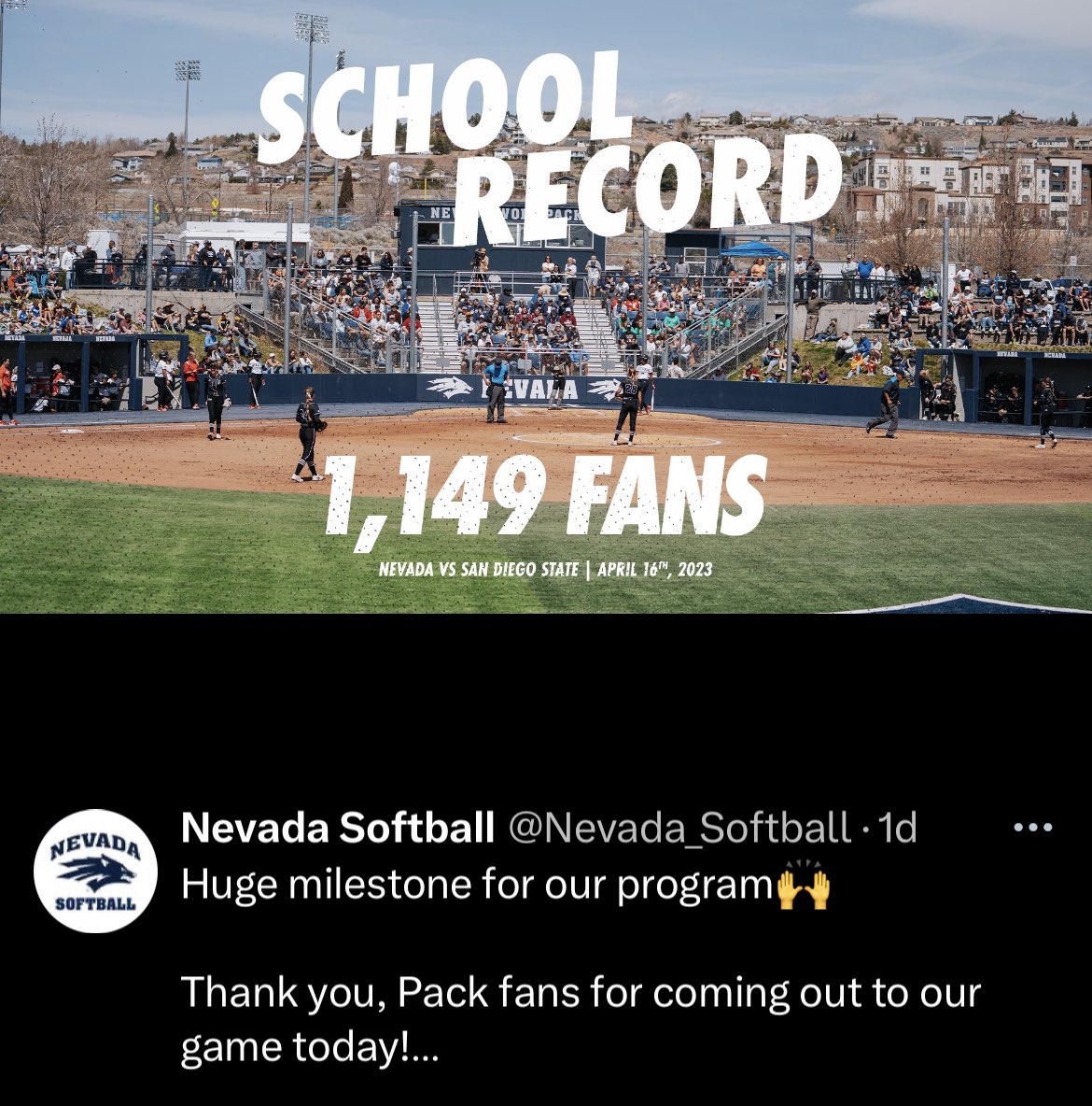 Chico4Some's tweet photo. @ascarborough @Nevada_Softball set a school-record per the attached photo and news from @NathanOhta. https://t.co/y8XbqUPZks