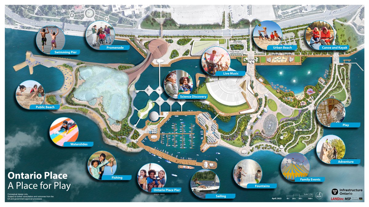joshuahind's tweet image. The updated provincial plan for Ontario Place, as just announced.
