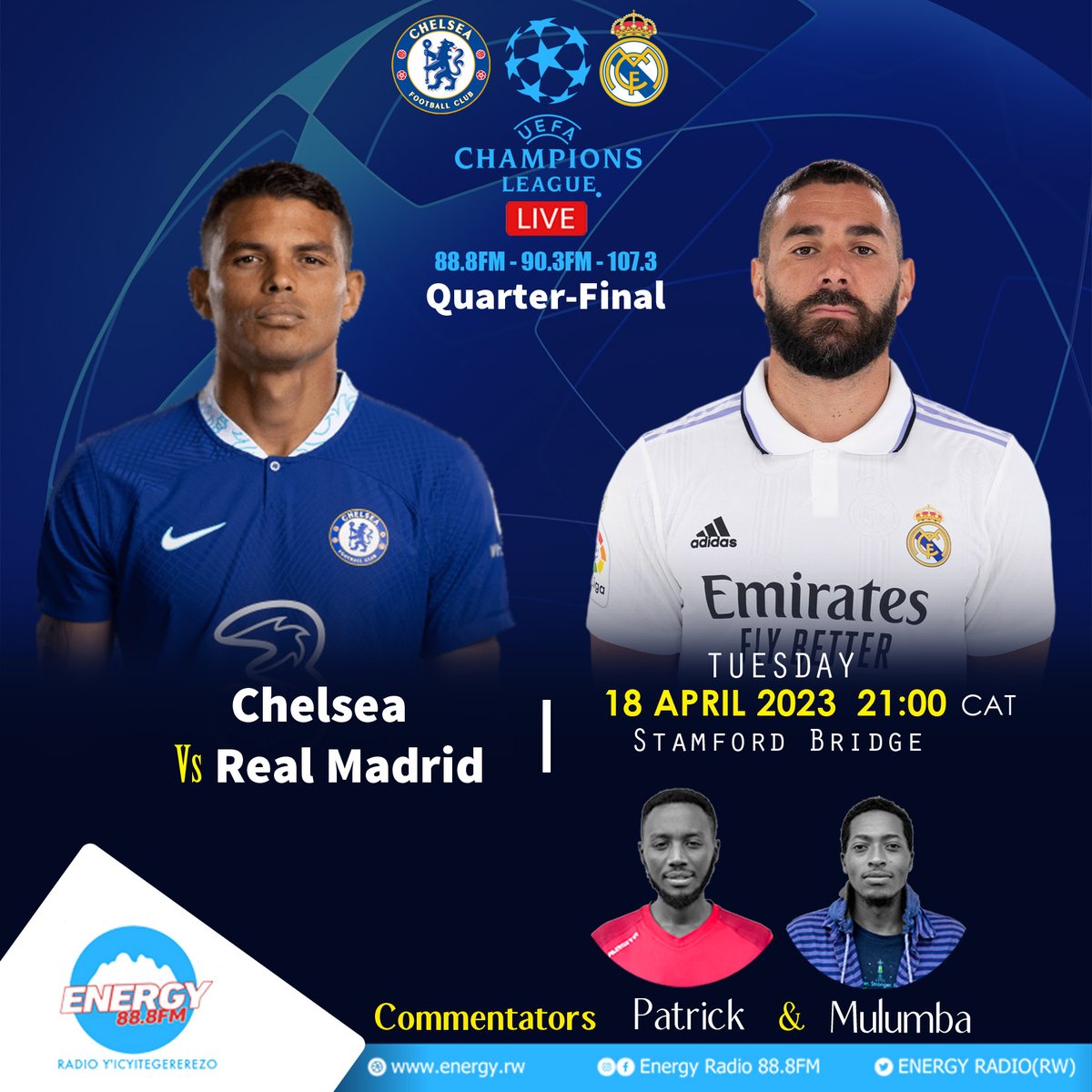 AlunnoRwanda's tweet photo. #CAPACAPA #kaziNIkazi
Mukanya saa 21:00 Ntuze gucikwa na UEFA Champions League Live 88.8FM,90.3FM,107.3FM #ENERGYRADIO
Njye ndahari nimuze tubisokoze uko byogoshwe....
⚽️⚽️There have only ever been eight meetings between Chelsea and Real Madrid throughout history⚽️⚽️ https://t.co/50n8ox8QVL