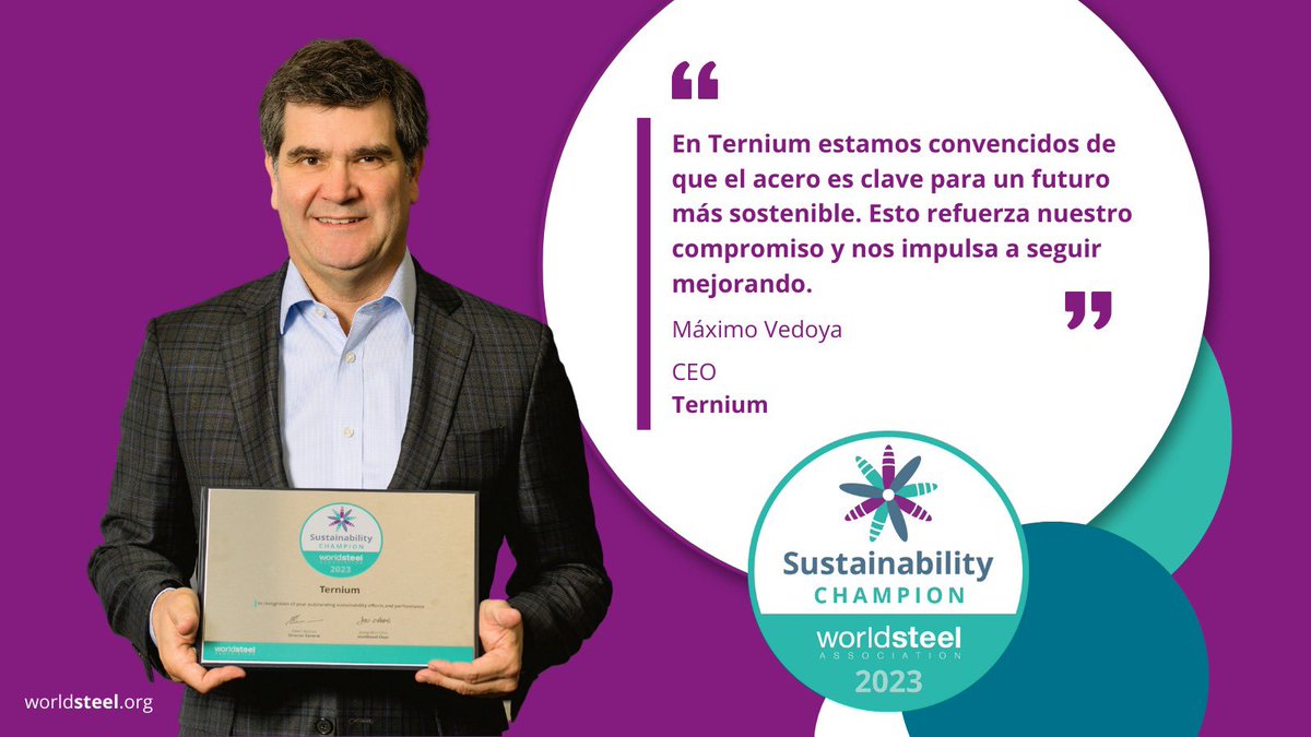 Ternium's tweet photo. ¡5 años siendo #SustainabilityChampions! 🏆

Por quinto año consecutivo recibimos el reconocimiento Campeones de la Sustentabilidad 2023, otorgado por @worldsteel.

Este programa nos reconoce por realizar acciones enfocadas al desarrollo sostenible ♻️ https://t.co/wjcjsJCCFg