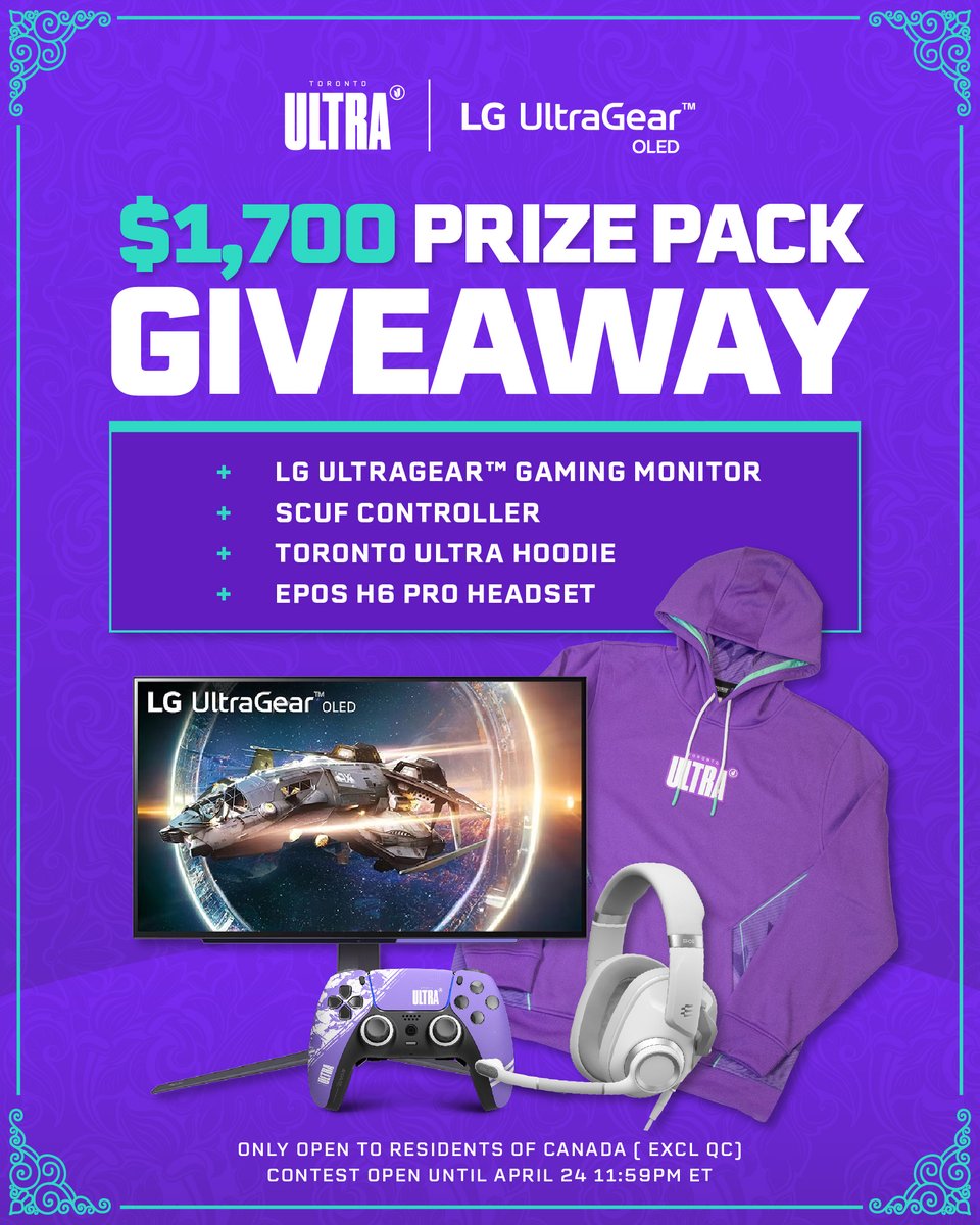 🚨 GIVEAWAY TIME 🚨

Major IV is almost here and we've teamed up with LG UltraGear to give one lucky fan this $1,700 prize pack 🤩

How To Enter: 
✅ Follow <a href="/LGCanada/">LG Canada</a> + <a href="/TorontoUltra/">Toronto Ultra</a> 
🔁 RT this tweet
👥 Tag 2 friends 

#StrengthInTheNorth | #MadeForGamers