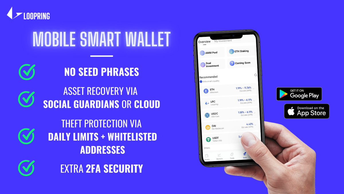loopringorg's tweet photo. Not all crypto wallets are the same. There are many Ethereum wallets, but w/ very different security profiles👇

☑️MetaMask 🟰 EOA wallet
☑️Ledger 🟰 Hardware wallet
✅Loopring Wallet 🟰 Smart wallet w/ social recovery

DYOR + understand the differences👇
https://t.co/Dm18wAkBBj https://t.co/AGLf1b1xH1