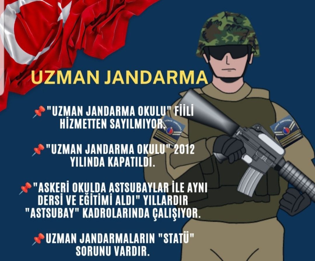 #Diplomali 
Uzman Jandarmalar 
🇹🇷STATÜ,
🇹🇷İsim ve Rütbe Değişikliği,
🇹🇷Askeri Okulun Hizmetten sayılmasını istiyor.