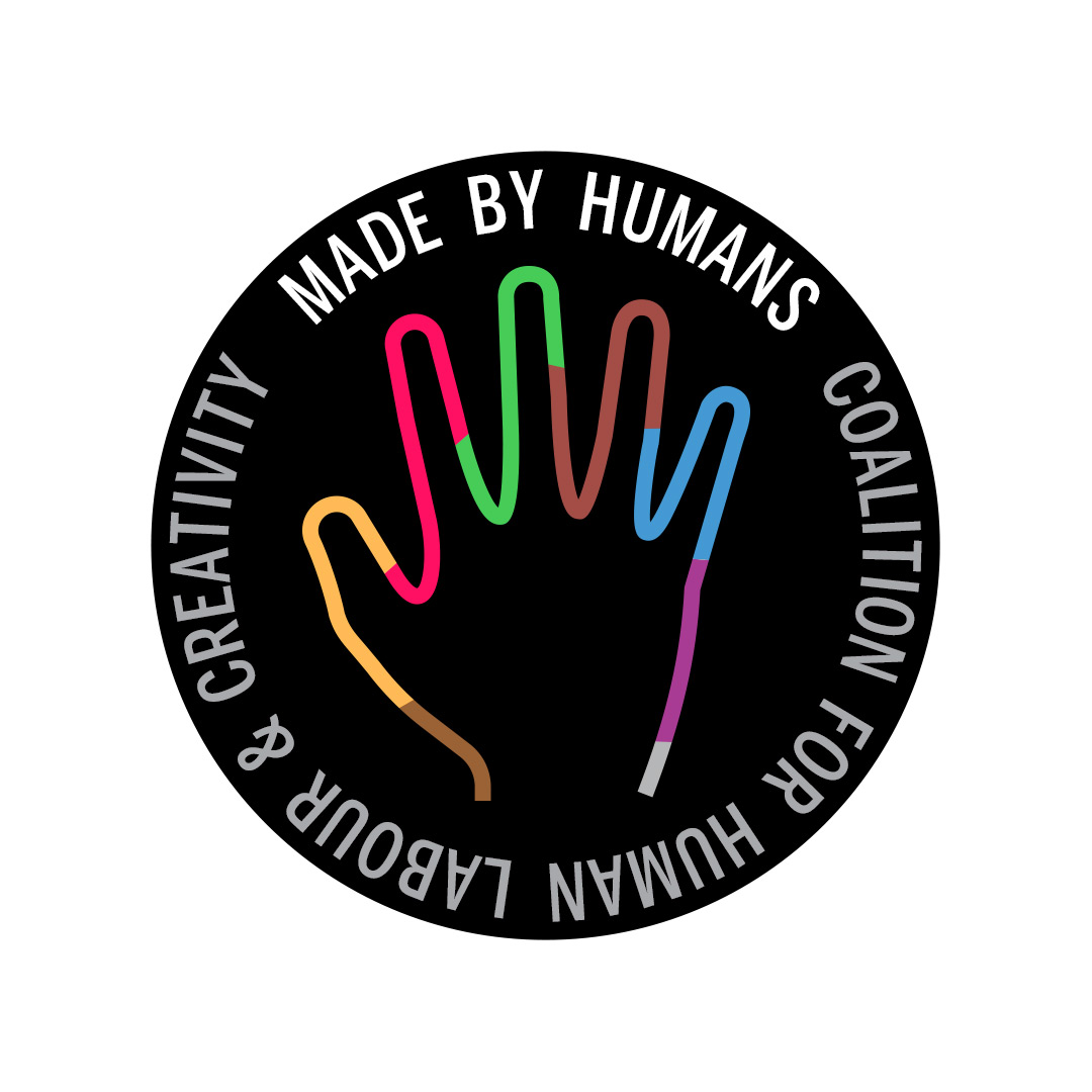 With #AI advancing in our society, soon there will be a need to recognize the value of 'made by humans'. Maybe the new 'organic' label quality? Maybe on the back of books, music, etc? I drafted this logo, wondering what others feel about it. What do you think?