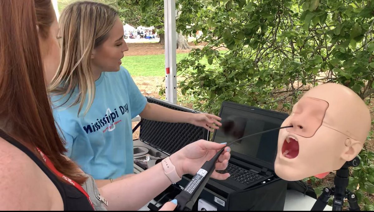 olemisscsd's tweet photo. Mississippi Day this past weekend was a success! Check out one of our CSD students showing high school students how to use a FEES (fiberoptic endoscopic evaluation of swallowing) machine. 

@OleMissSAS #csd #fees #mississippiday #feesmachine https://t.co/kJBpczwNvk