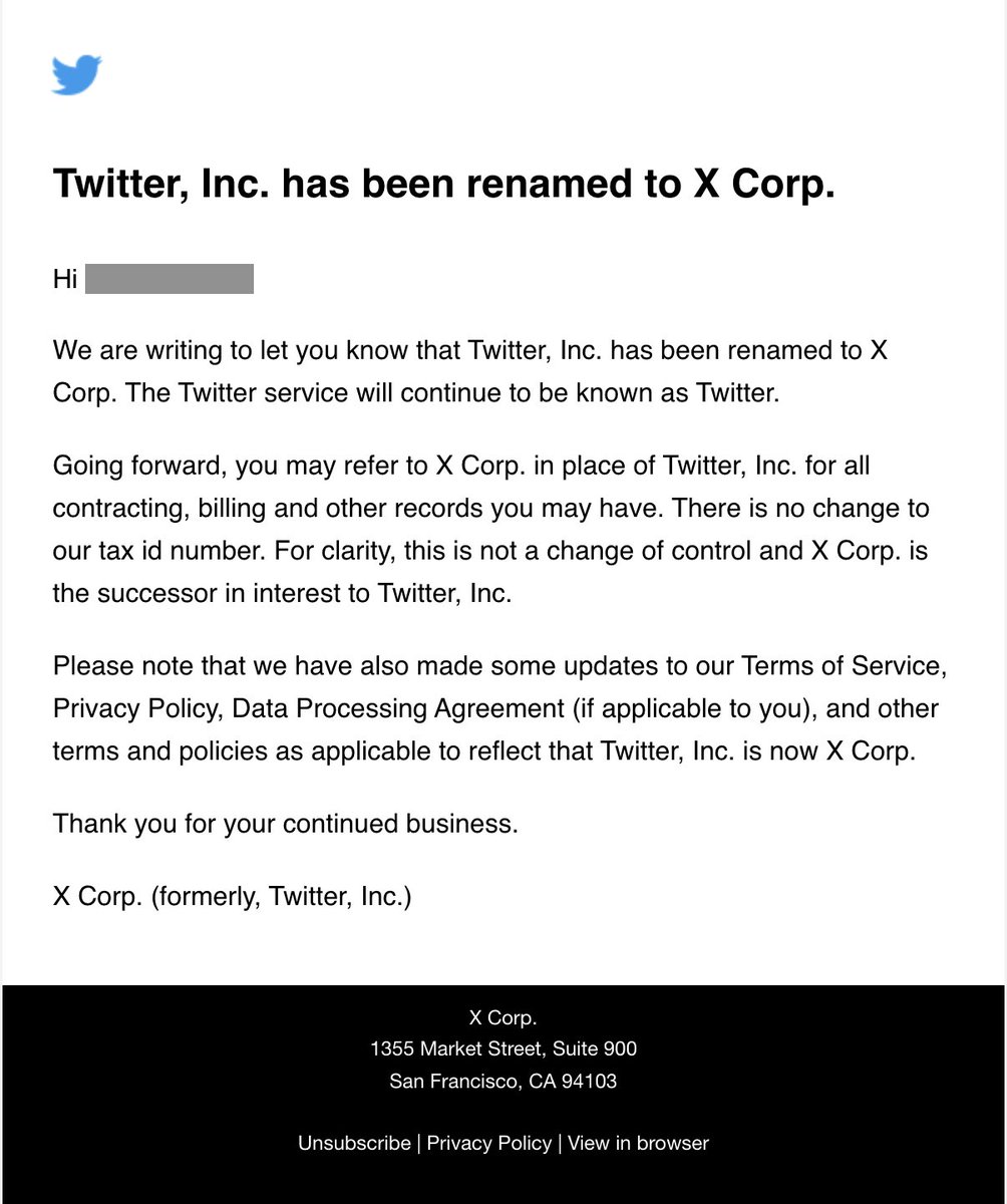 Twitter, Inc. is now X Corp.