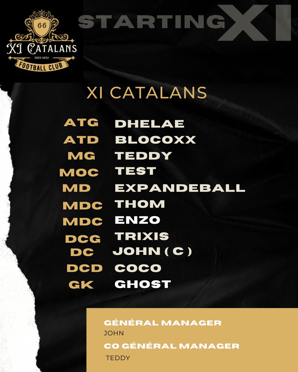 Bonsoir à tous,  les 🎽 XI Catalans 🎽 retenus ce soir
 @AVPAFR 
<a href="/TGP_Events_/">TGP EVENTS</a>
@Hulk_Champions
@AVPAFR
#clubpro 
#FIFA23 
#eSports 
#11vs11
#ps4
