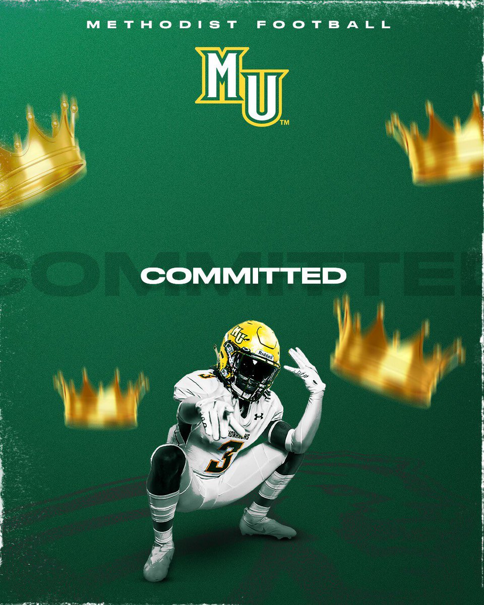 WynstonBrown's tweet photo. Excited to announce I’m 100% committed to Methodist University! Go Monarch’s!🟢🟡 https://t.co/l7NEVCqPVE