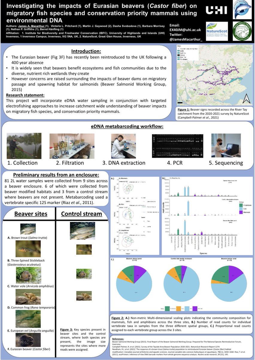 JamesMacarthur_'s tweet photo. My poster with initial results from my PhD showing how eDNA can detect changes in community composition as a result of beaver modifications within an enclosure #Beaverconference2023 https://t.co/Ul1iPbJrF0