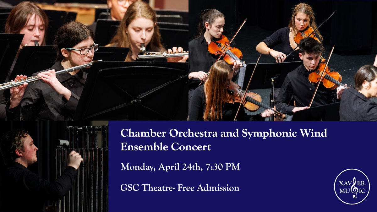 On Monday April 24th at 7:30 PM, the Chamber Orchestra and Symphonic Wind Ensemble will be performing their final concert of the year. This event will take place in the GSC Theatre and admission will be free!