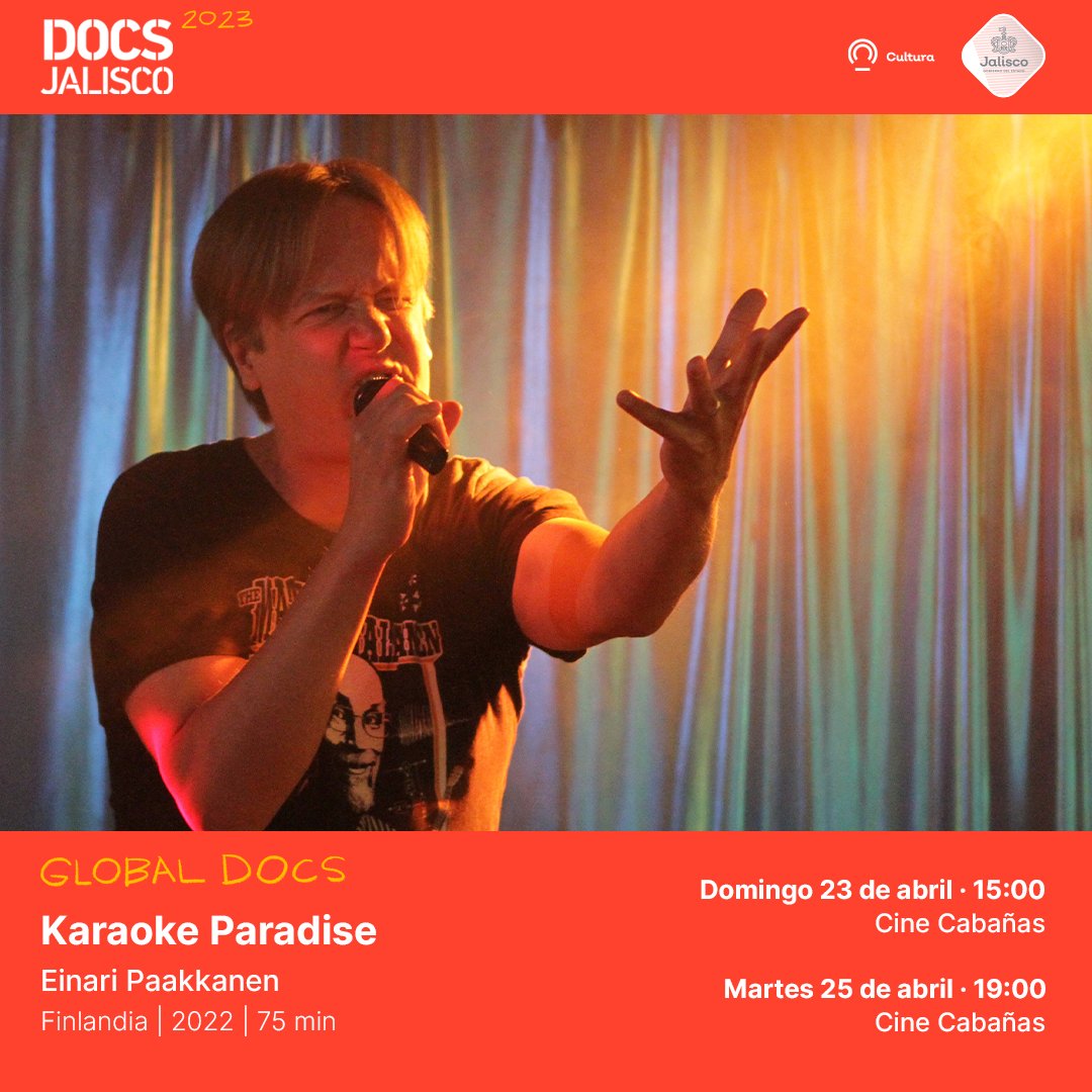 DocsMX's tweet image. #GlobalDocs
Lugares. Gente. Canciones interpretadas como liberación, recuerdos divertidos y, a veces, dolorosos.

El documental «Karaoke Paradise» (Finlandia), estará en #DocsJalisco2023.
Apúntalo en tu agenda y nos vemos en @museocabanas. 📌

Más info. 👉 bit.ly/40kYWsT