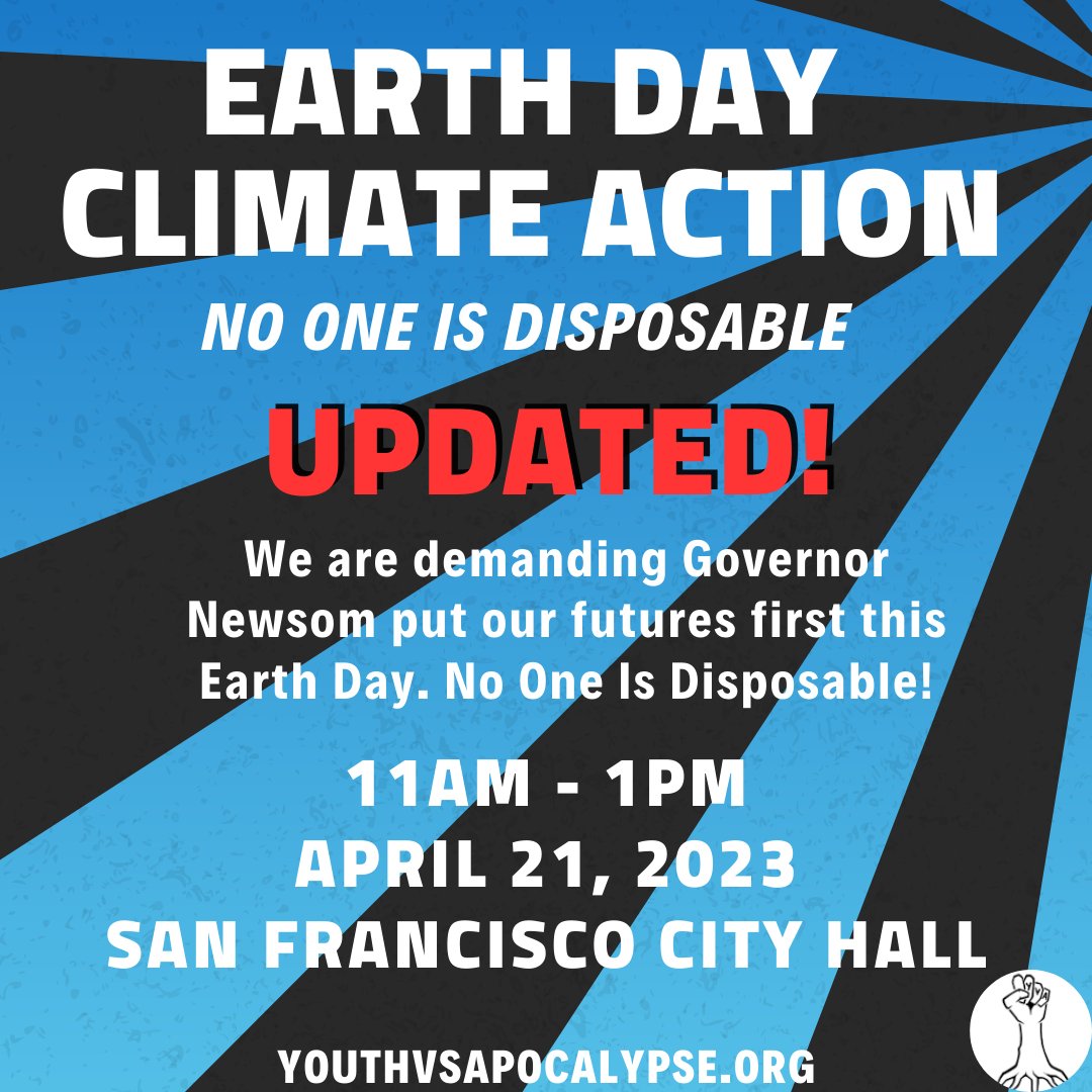 Y_Vs_A's tweet photo. UPDATE ‼️ Earth Day Climate Action has a new location and time. This Friday we will be we will be meeting at SF City Hall at 11am -- we will NOT be meeting at Embarcadero!! 🫶🏽🌏 https://t.co/orRDoBw26o