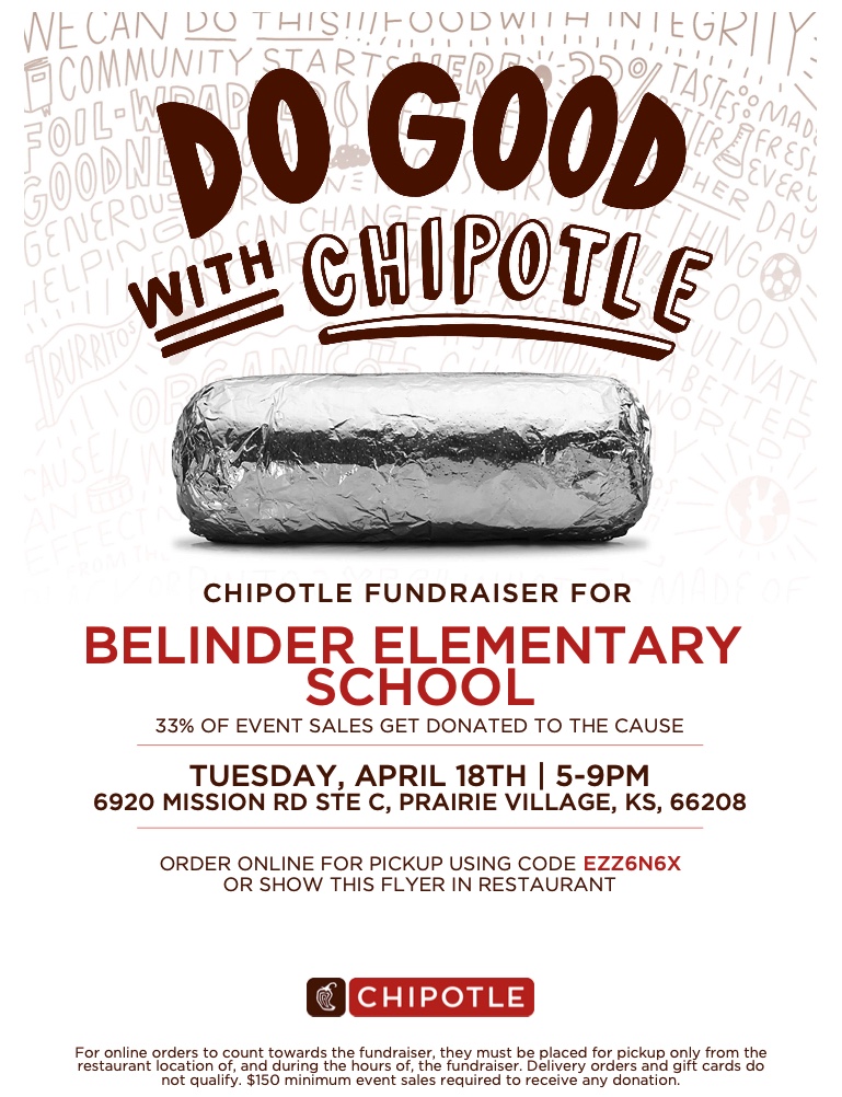 Here's the flyer you can show tonight at Chipotle! 5pm-9pm is Belinder Fundraising time! See you then!
