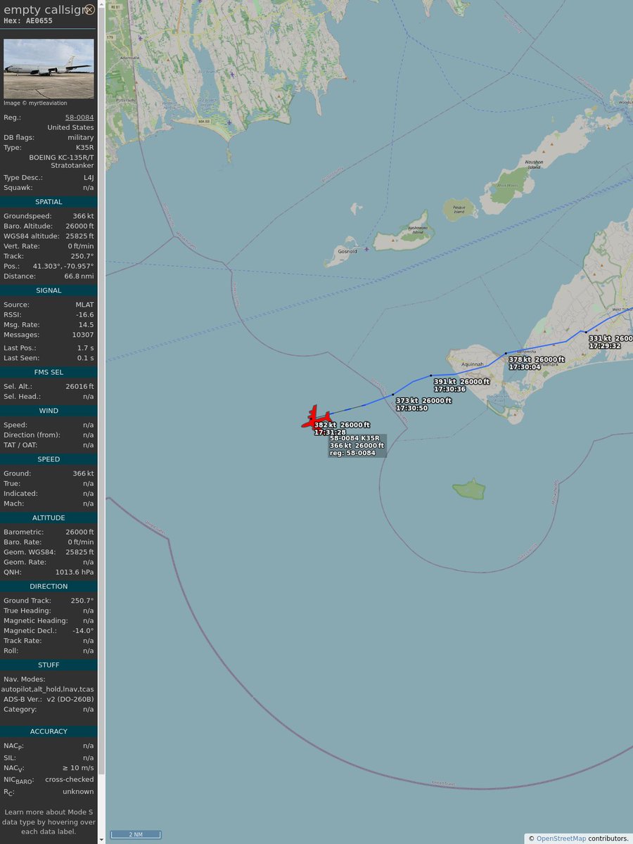 PlaneBoston's tweet image. #PlaneAlert ICAO: #AE0655 Tail: #580084 
Owner: #USAF
Aircraft: #Boeing KC-135T
2023/04/18 13:30:50
#K35R #Air2Air #IAmOld #SR71 airforce.com 
globe.adsbexchange.com/?icao=AE0655&amp;amp;s…
