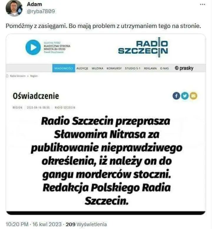 Radio Szczecin prosi o RT