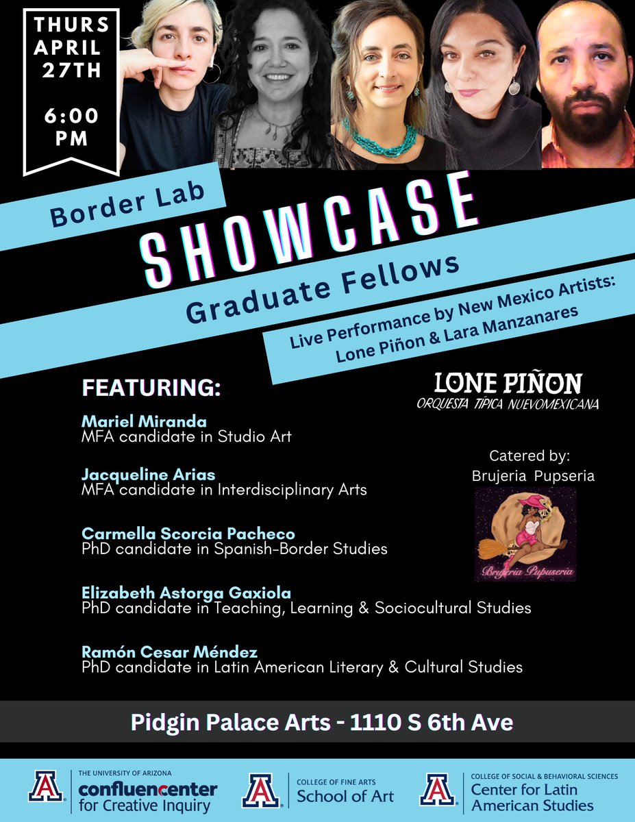 confluencenter's tweet photo. On April 27 join us at the Pidgin Palace Art Gallery (1110 S. 6th Ave) as our awarded #borderlab fellows will speak about their projects which aim to address the challenges in our society that straddle our geopolitical borders and elevate border studies. https://t.co/Omrqb337Fi