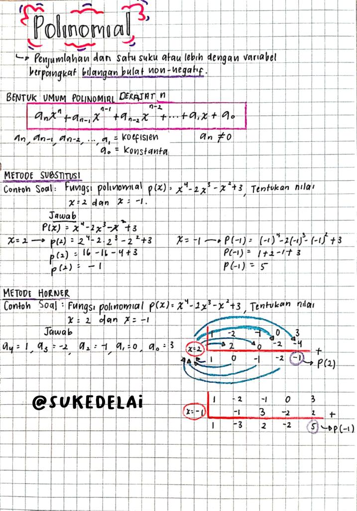 snbtfess's tweet photo. Catatan Kelas 11 : Suku Banyak ( Polinomial ) 🏃‍♀️✨

sumber : rg, materi sekolah
tags📚 : rangkuman, catatan, sekolah, SMA, ringkasan, matematika
by @sukedelai https://t.co/T19PXVt4TT