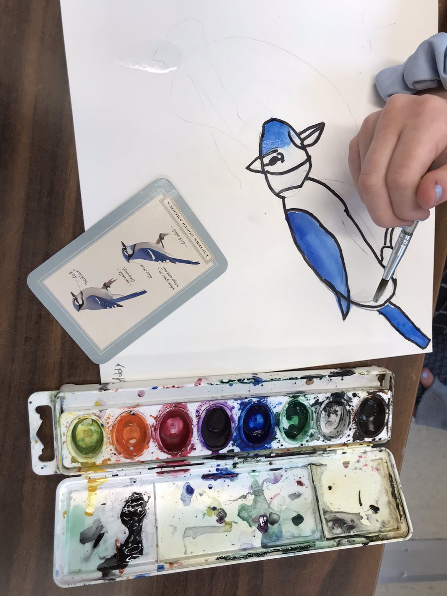 SusanGalbraith4's tweet photo. The bird theme continued with the gr5s today @SMA_School as the painted their bird portraits. Tomorrow we begin working on the habitat for our feathered friends. @ASD_West #CreateConnectCommunicate https://t.co/Fh2FmgdE2c