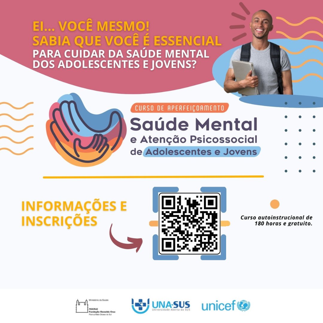 unicefbrasil's tweet photo. Inscrições abertas para o “Curso de Aperfeiçoamento em #saúdemental e atenção psicossocial de adolescentes e jovens”. A trilha de conhecimento é gratuita e composta por seis módulos que podem ser feitos em qualquer ordem. 

Inscreva-se! https://t.co/AvDhhxuzhz https://t.co/NLdLI2q5xr