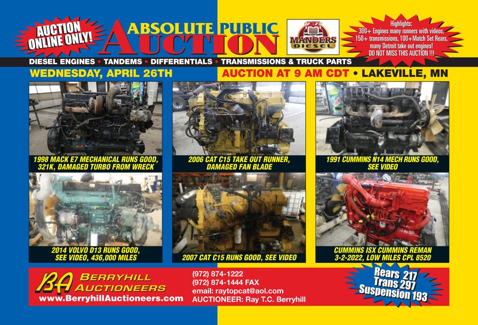 RayTopCat's tweet image. Start placing you bids now!
Highlights: 300+ Engines many runners with videos, 150+ transmissions, 100+ Match Set Rears, 175+ Transmissions
DO NOT MISS THIS AUCTION !!!
BerryhillAuctioneers.com