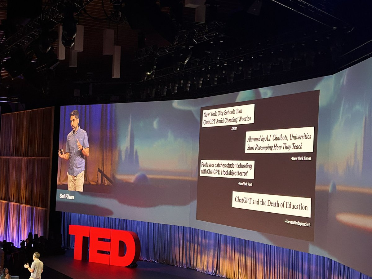 AmandaEllisGEM's tweet photo. #TEDGlobal #Vancouver #AI
Huge opp! @salkhanacademy highlights partnership w @ASU & argues compellingly #ChatGPT NOT the death of #education. “AI can transform performance by providing every student with a personal tutor & every teacher wa personal assistant”. @ASUGlobalFuture https://t.co/YhtfnjSVfH