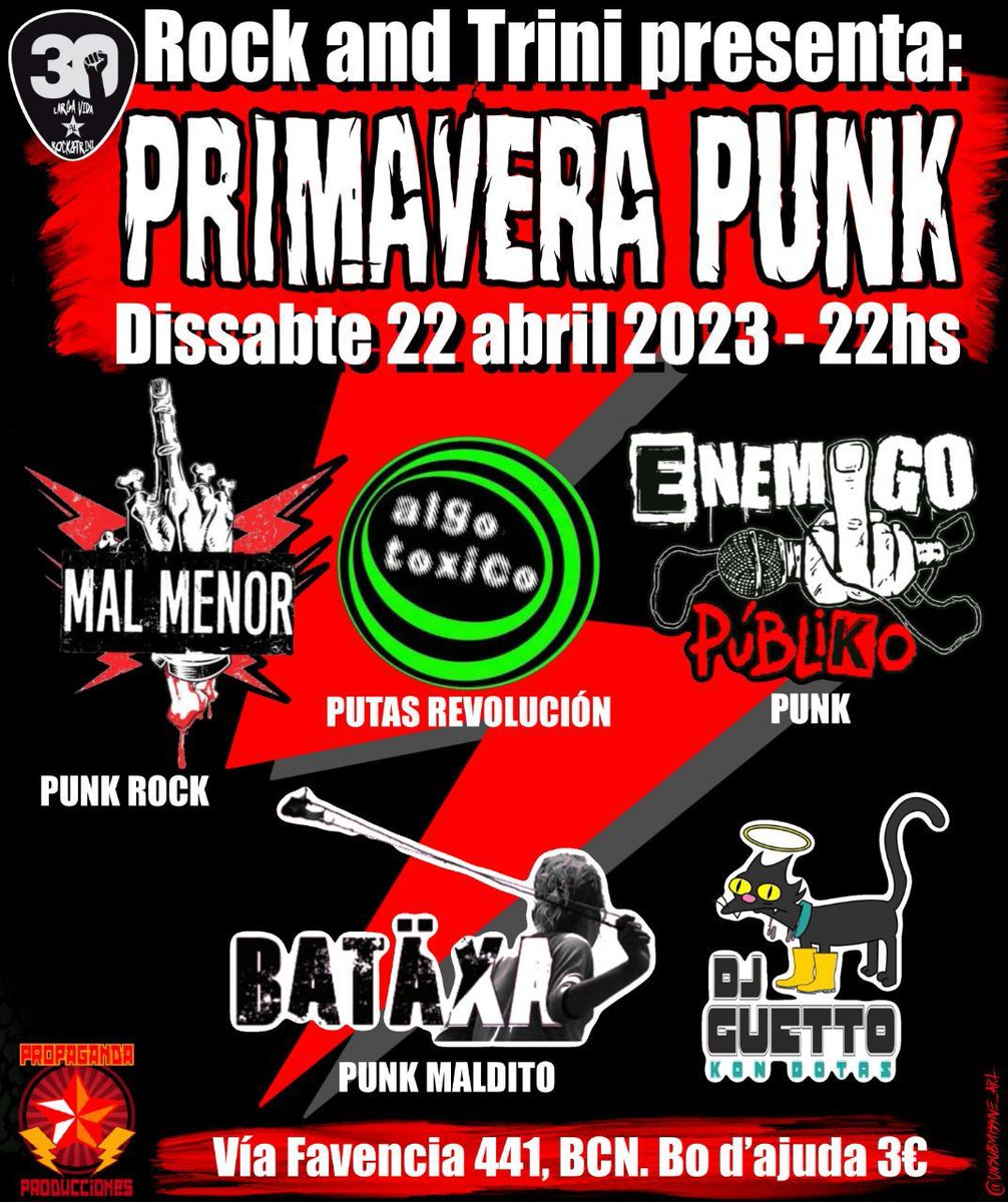 ecmcanbatllo's tweet photo. ⚡️Aquest dissabte, 24 d'abril, @Mal_Menor_punk estaran tocant al Rock and Trini⚡️
Una autèntica nit punk☠️ juntament amb Algo Toxico, Enemigo Públiko, Batäxa i DJ Guetto Kon Botas💥💥
A partir de les 22h
Us hi esperem‼️‼️
#punk #punkbcn https://t.co/kBQTQ4bf19
