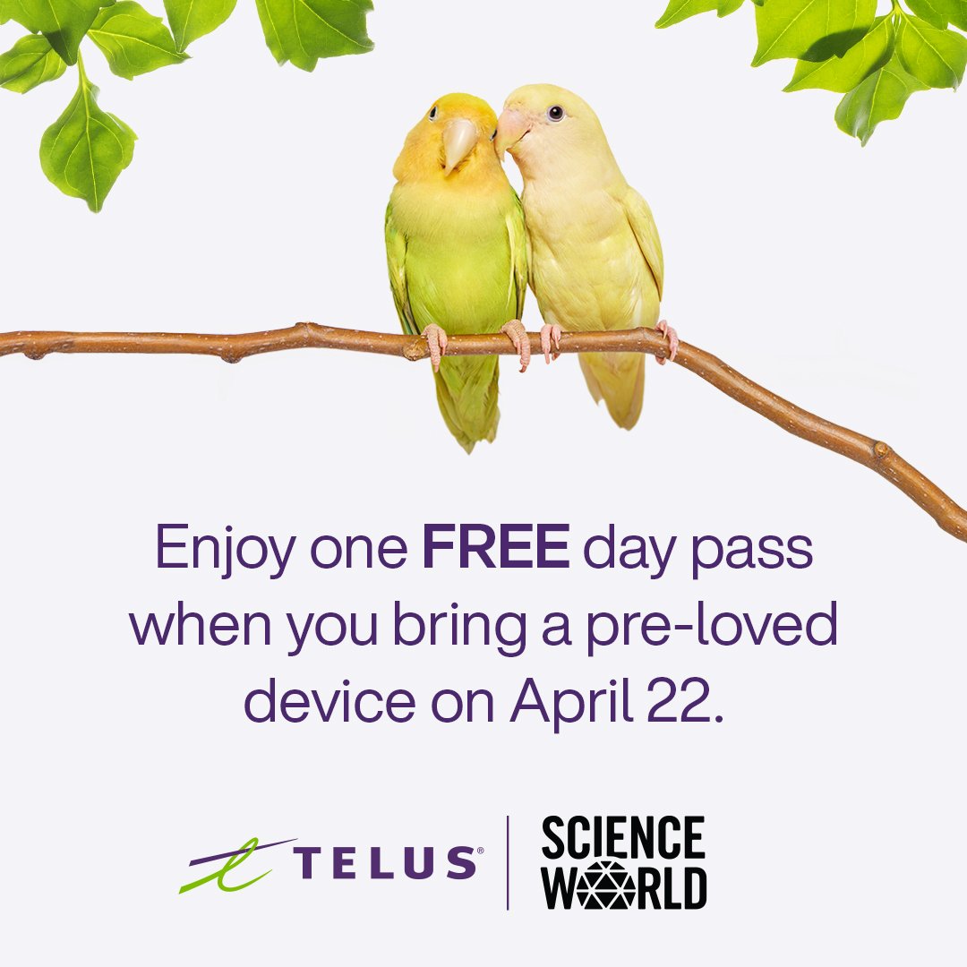 sherrileslie's tweet photo. Celebrate Earth Day at Science World British Columbia on April 22 and learn about #recycling. Bring a pre-loved mobile phone or smart device for recycling and get 1 FREE day pass! https://t.co/rQq5SMTr1B #TeamTELUS https://t.co/cmyzW49e8G