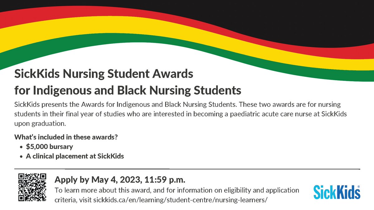 SickKidsNews's tweet photo. Apply for the SickKids Nursing Awards for Indigenous and Black #Nursing Students! These two awards recognize nursing students in their final year of studies interested in paediatric acute care. Apply:  https://t.co/OTi1d6V5bf #SKNursing https://t.co/78bp1wwgie