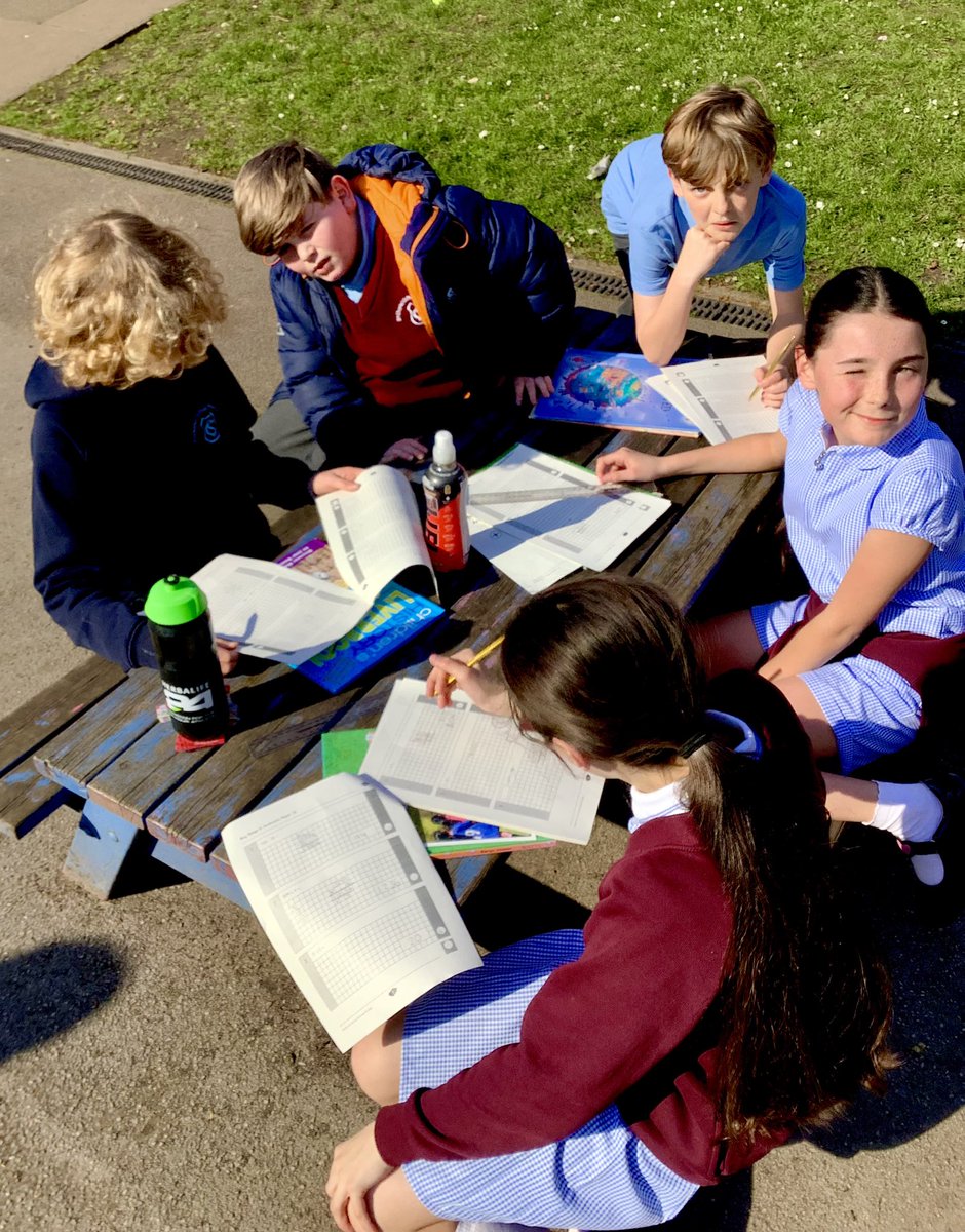 CharlesPrimary6's tweet photo. Staying after school for SATs Boosters is a real commitment, especially when the sun is shining. This afternoon, we decided to get some fresh air and do our revision outside. #StChMaths #MentalHealth #Fun https://t.co/A2m9sFDDCg