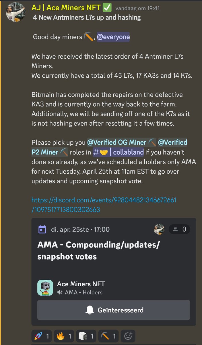 Miner update from <a href="/AceMinersNFT/">Ace Miners NFT - SOLD OUT</a> 
#aceminers #aceminersnft #Crypto #mining