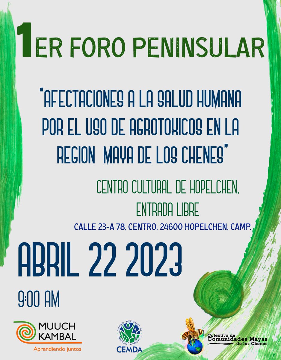 Este viernes 22 de abril, nuestr@s compñer@s del @ColectivoMayas, estarán compartiendo evidencias científicas de las afectaciones a la salud humana en las comunidades mayas de los chenes, por el uso de agrotóxicos d la agroindustria intensiva que ha invadido nuestros territorios.